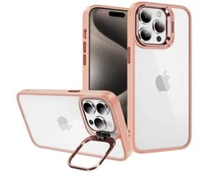 Tel Protect Kickstand dėklas + apsauginis stiklas kamerai (lens) skirtas Apple iPhone 14 Pro light rožinės spalvos