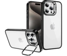 Tel Protect Kickstand dėklas + apsauginis stiklas kamerai (lens) skirtas Apple iPhone 15 Plus juodos spalvos