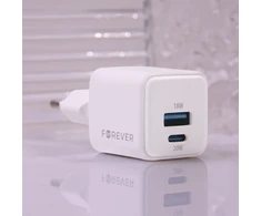Telforceone Forever TC-08-20AC GaN PD QC charger 1x USB-C 1x USB 20W baltos spalvos