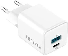 Telforceone Forever TC-08-30AC GaN PD QC charger 1x USB-C 1x USB 30W baltos spalvos