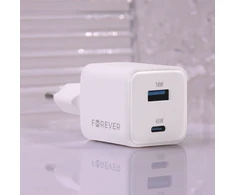 Telforceone Forever TC-08-45AC GaN PD QC charger 1x USB-C 1x USB 45W baltos spalvos