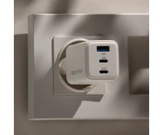 Telforceone Forever TC-08-65ACC GaN PD QC įkroviklis 2x USB-C 1x USB 65W baltos spalvos