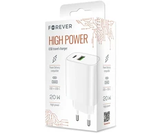 Forever sieninis įkroviklis 1xUSB QC 3.0 + 1xUSB-C PD 20W LS-04 baltas