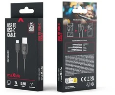 Telforceone Maxlife kabelis USB - USB-C 0,5 m 2A juodas
