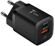 Tinklo įkroviklis 33W USB + USB-C T-PHOX HANDY SERIES T-PP08 juodos spalvos