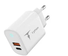 Tinklo įkroviklis 45W USB + USB-C T-PHOX GLORY baltos spalvos