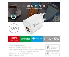 Tinklo įkroviklis 45W USB + USB-C T-PHOX GLORY baltos spalvos