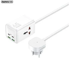 Tinklo įkroviklis 65W 1.5m 2x USB + 2x USB-C Remax GAN Power Strip RP-U157 baltos spalvos