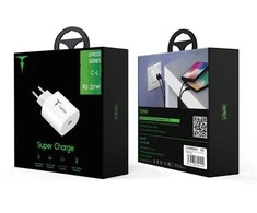 Tinklo įkroviklis T-PHOX ISPEED 20W + kabelis USB-C/lightning baltos spalvos