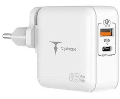SIENINIS ĮKROVIKLIS T-PHOX MEGA T-PP09 GAN PD 65W USB/USB-C Baltas