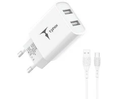 ŁAD SIEC T-PHOX POCKET SERIES 2xUSB TCC-224 12W + LAIDAS USB-C baltos spalvos