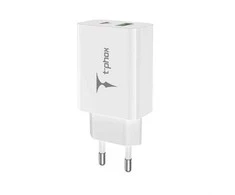SIENINIS ĮKROVIKLIS T-PHOX SPEEDY USB-C 20W + USB 18W QC 3.0 Baltas