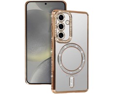 Bling Magsafe dėklas skirtas Samsung Galaxy S25 FE aukso spalvos