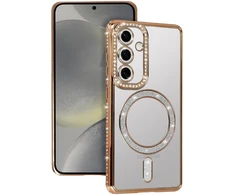 Bling Magsafe dėklas skirtas Samsung Galaxy S25 FE aukso spalvos