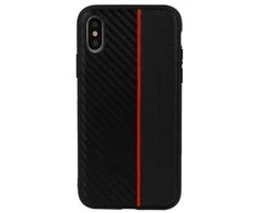 Topt MOTO CARBON Samsung Galaxy A6 Plus 2018 dėklas telefonui juodos spalvos su raudona virvele