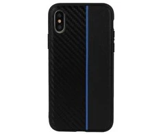 Topt MOTO CARBON Samsung Galaxy A6 Plus 2018 dėklas telefonui juodos spalvos su dėklas telefonui mėlynos spalvos virvele