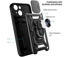 Toptel Topt Slide Camera Armor Dėklas skirtas Xiaomi Redmi 14C juodos spalvos