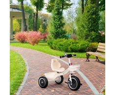 Triratukas su neslystančiomis rankenomis, skambučiu ir krepšeliu, smėlio spalvos ECOTOYS