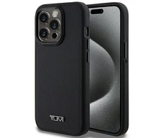 Tumi TUHMP15LRBAK Apple iPhone 15 Pro 6.1″ juodos spalvos kietas dėklas with Leather Ballistic Pattern and MagSafe