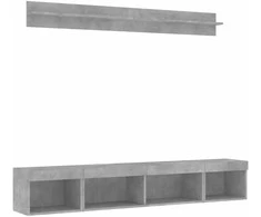 TV staliukas Sieninė TV sekcija su LED, 5 dalių, betono, apdirbta mediena