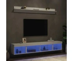 TV staliukas Sieninė TV sekcija su LED, 5 dalių, balta, apdirbta mediena