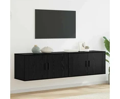TV staliukas Sieninio televizoriaus kabineto komplektas 2 pcs Juodas ąžuolas