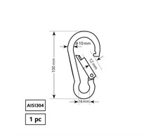 Tvirtinimo karabinas Haushalt, AISI304, 1DD, 10 x 100 mm