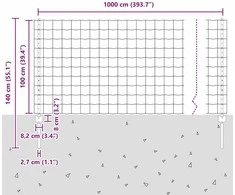 Euro tvoros su stulpu 10 x 1 m Galvanizuotas plienas Sidabrinė