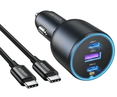 Automobilinis įkroviklis UGREEN EC705, USB-A + 2x USB-C, 130W + 1m 5A laidas