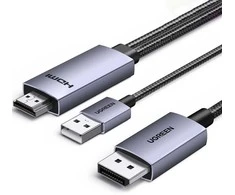 Ugreen HD169 HDMI į DisplayPort kryptinis kabelis, 4K@60Hz, 2m - pilkos spalvos