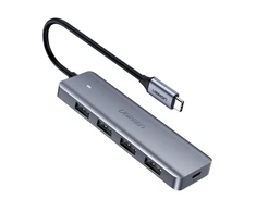 UGREEN 4-Port USB3.0 Hub with USB-C Power Supply šakotuvas - pilkas