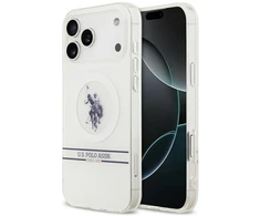 US Polo Assn US Polo DH and Bottom Stripe Logo MagSafe dėklas iPhone 17 Pro Max baltos spalvos