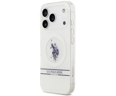 Us Polo Assn US Polo DH ir Bottom Stripe Logo MagSafe dėklas iPhone 17 Pro baltos spalvos