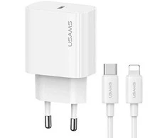 USAMS laidinis įkrovimas. 1xUSB-C T65 PD20WPD greito įkrovimo US-CC226 + USB-C/Lightning kabelis US-SJ712 30W