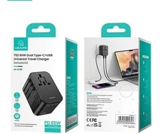 USAMS Adapteris network 1xUSB+2xUSB-C T62 65W4in1 US/AU/EU/UK juodas/juodas CC199TC01 (US-CC199) Univesa