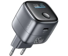 USAMS CC338 T75 65W GaN išmanusis skaitmeninis greitasis įkroviklis USB-C sieninis įkroviklis tamsiai pilkas