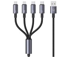 USAMS Kabelis 4in1 2xUSB-C/Lightning/MicroU SB 15W 1,2m aliuminio lydinio duomenų kabelis Sufeng Series SJ739USB101 (US-SJ739)