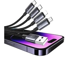 USAMS Kabelis 4in1 2xUSB-C/Lightning/MicroU SB 15W 1,2m aliuminio lydinio duomenų kabelis Sufeng Series SJ739USB101 (US-SJ739)
