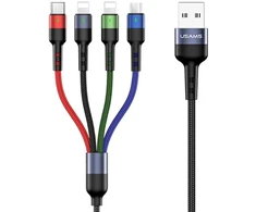 USAMS pintas U26 4-in-1 kabelis 3m 2A greito įkrovimo (2xLightning/microUSB/USB-C) SJ413USB01 (US-SJ413)