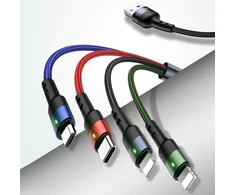 USAMS pintas U26 4-in-1 kabelis 3m 2A greito įkrovimo (2xLightning/microUSB/USB-C) SJ413USB01 (US-SJ413)