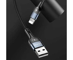USAMS pintas U48 Lightning kabelis 1.2m 2A greito įkrovimo su LED juodos spalvos SJ423USB01 (US-SJ423)