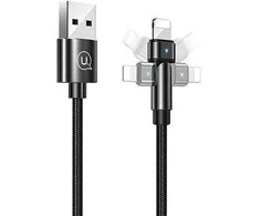 USAMS Braided Rotating Kabelis U60 2A Lightning juodos spalvos 1m SJ476USB01 (US-SJ476)