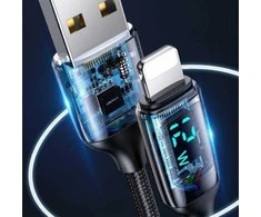 USAMS Braided Kabelis U78 Lightning 1.2m LED 2.4A Fast Charging juodos spalvos SJ543USB01 (US-SJ543)
