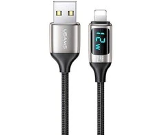USAMS Braided Kabelis U78 Lightning 1.2m LED 2.4A Fast Charging sidabrinis juodos spalvos SJ543USB02 (US-SJ543)