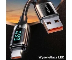 USAMS Braided Kabelis U78 USB-C 1.2m LED 6A Fast Charging baltos spalvos SJ544USB02 (US-SJ544)