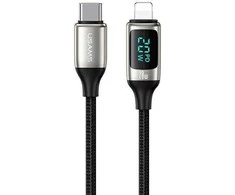 USAMS pintas kabelis U78 USB-C į Lightning LED 1.2m 20W PD Fast Charge baltas SJ545USB02 (US-SJ)