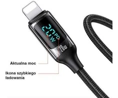USAMS pintas kabelis U78 USB-C į Lightning LED 1.2m 20W PD Fast Charge baltas SJ545USB02 (US-SJ)