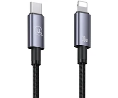 USAMS Kabelis USB-C į Lightning 30W 0.25m greito įkrovimo, plienas/juodas SJ679USB01 (US-SJ679)