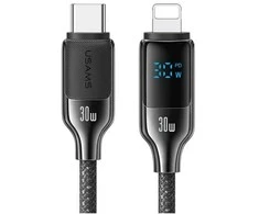 USAMS Kabelis USB-C į Lightning 30W 1,2m Skaitmeninis Ekranas Cinko lydinio greito įkrovimo duomenų kabelis HX Series SJ741USB01 (US-SJ741)