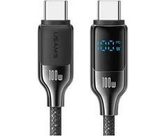 USAMS Kabelis USB-C į USB-C 100W 1,2m Skaitmeninis Ekranas Cinko lydinio greito įkrovimo duomenų kabelis HX Series SJ742USB01 (US-SJ742)